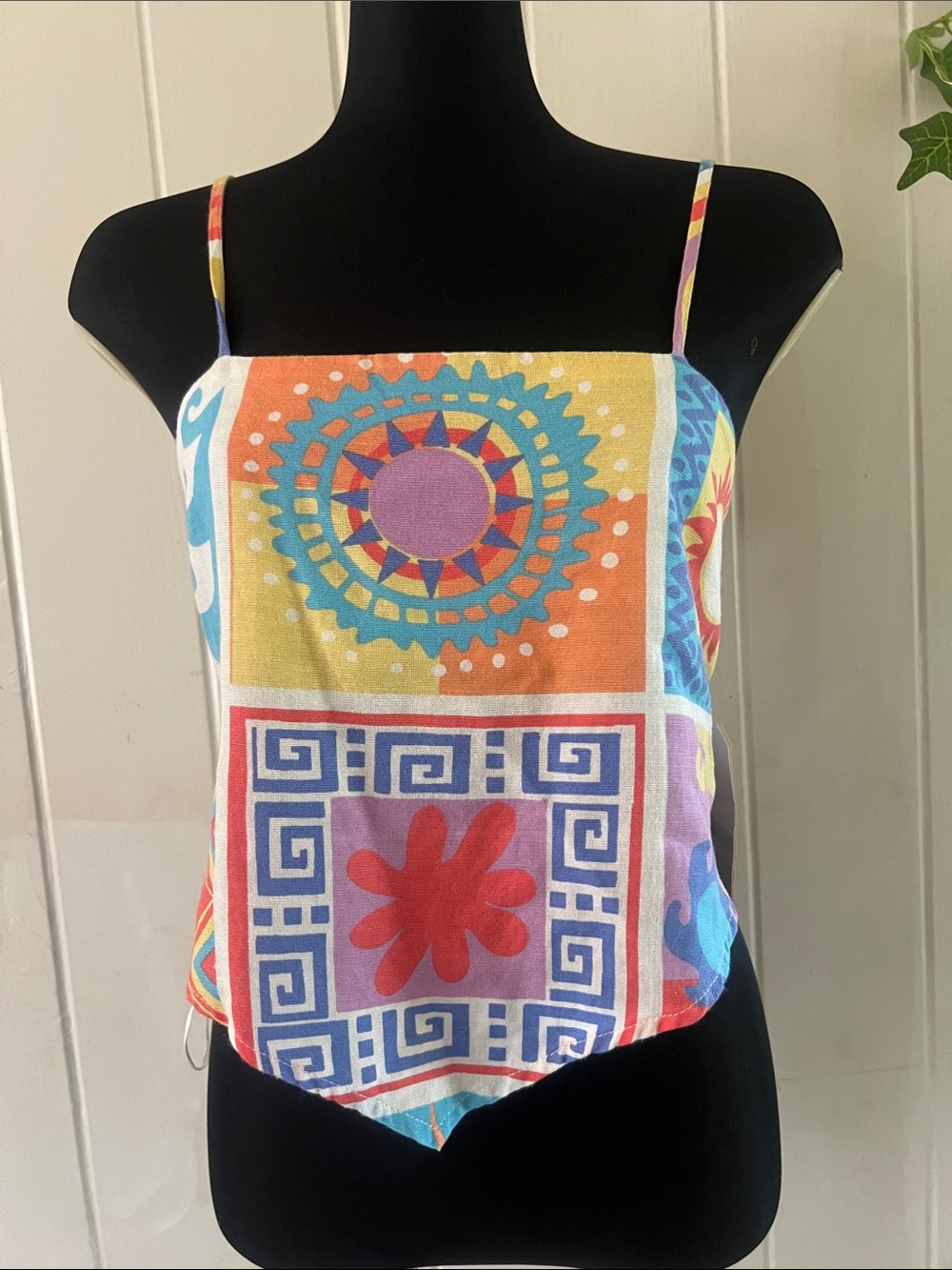 ❤️🔥❤️💕Midnight sky Women’s Multicolor Square-Print Spaghetti Strap Top m